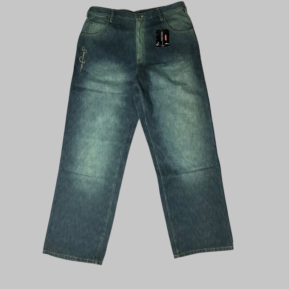 Vintage Y2k Sean John Baggy Men's 36x34 Navy Blue Green Wash Jeans Wide